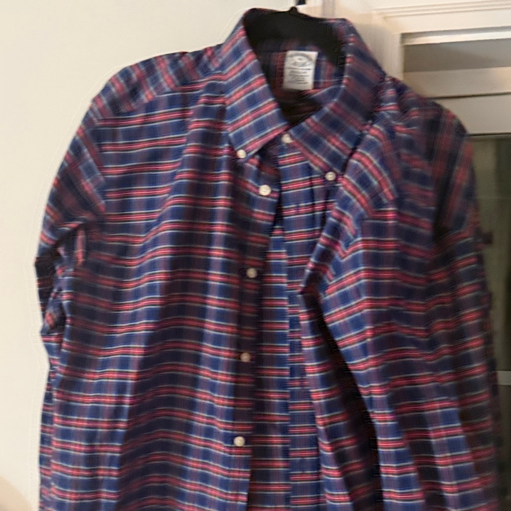 Men's Blue and Red Plaid Shirt